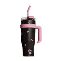1250ml Kpop Black & Pink Thermal Water Bottle Stainless Steel Tumbler with Handle Straw Cup Portable Car Coffee Mug Drinkware.