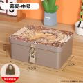 Retro tinplate box with lock key desktop storage box cosmetics document storage household jewelry empty box. 