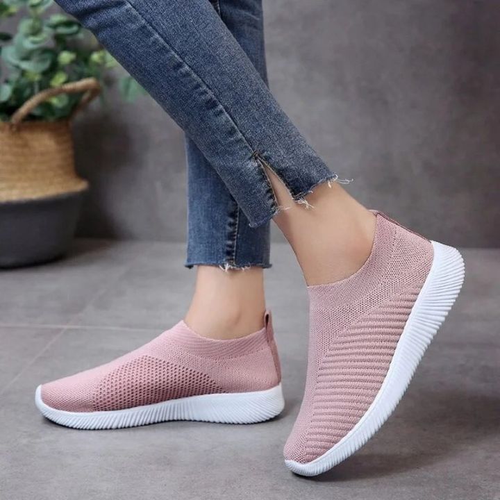 【Deal】 Summer New Lightweight Flying Large Size Socks Shoes Women Breathable Mesh Casual Flat Bottom Comfortable Women's Shoes