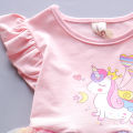 【Factory-direct】 ruffle cuffs unicorn print infant dress summer girl baby gauze dress cartoon girl CHILDREN'S clothes. 