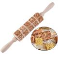 35X4.5CM Deep Engraved Wooden Rolling Pins Embossed Cookies Rolling Pin for Baking Cake Patterned Roller. 