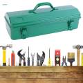 Metal Tool Box with Lock Latch Green Tool Organizer for Garage Home Workshop 42cmx12cmx15.5cm.