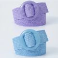 Beltox Women Straw Woven Elastic Wide Belt Solid Color with Matching Plastic Buckle.
