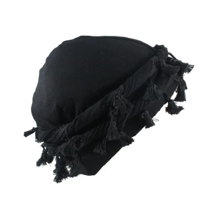 2024 Men Hat Punk Burr Trim Twisted Tail Fringe Cotton Bandana Hat
