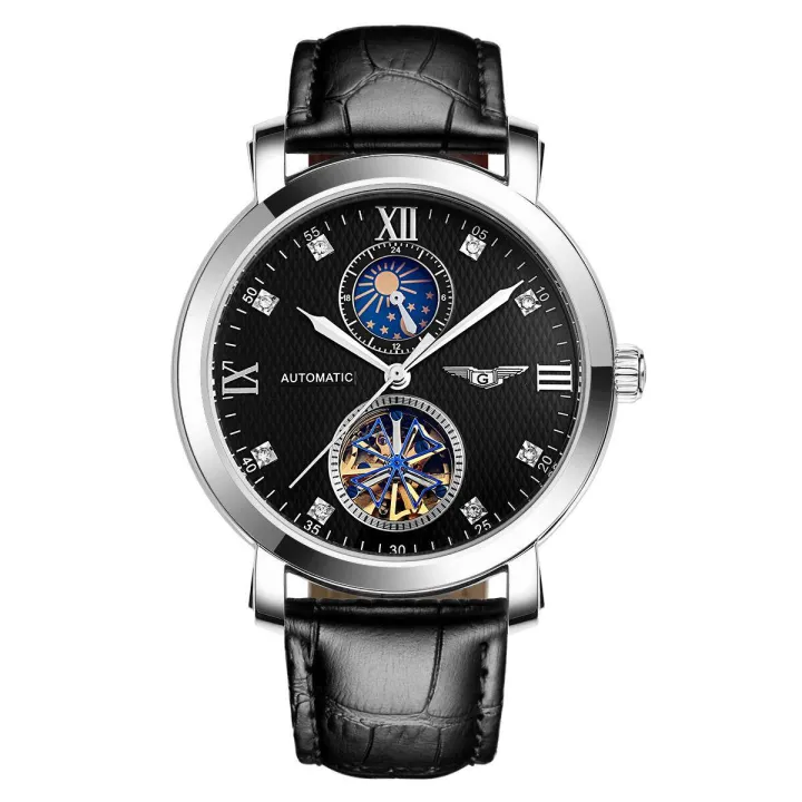 Full automatic hollow genuine flywheel mechanical Mens Watch large dial diamond watches male waterproof belt
