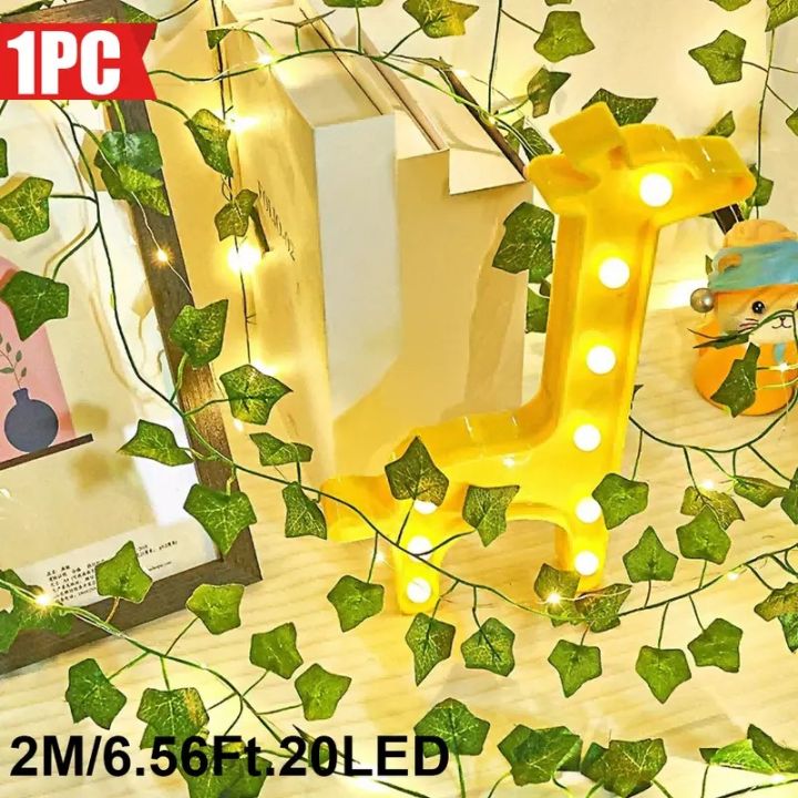 1pc 20 LED Ivy Leaf Fairy Light String - Battery Operated for Bedroom & 7 feet