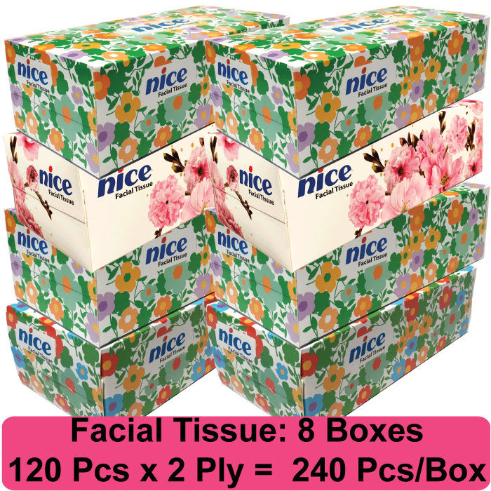nice Perfumed Facial Tissue-Embossed - 120 Pcs x 2 Ply/Box, S4: 8 Boxes