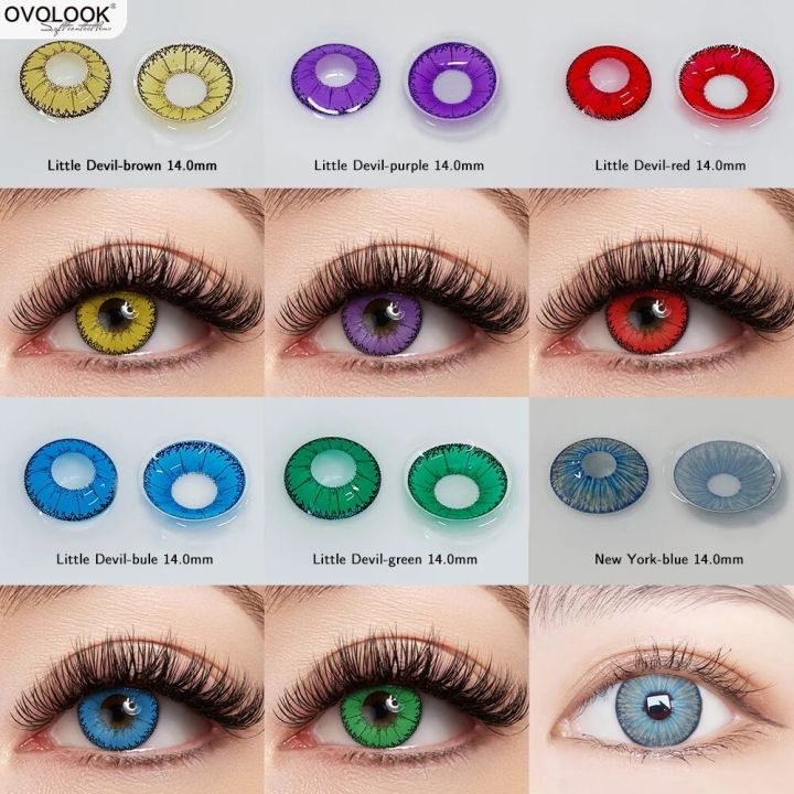 OVOLOOK-1pair(2pcs) Anime Cosplay Color Contact Lenses For Eyes Red Blue Multicolored Eye Color Lens Beauty Colored Eye Lenses
