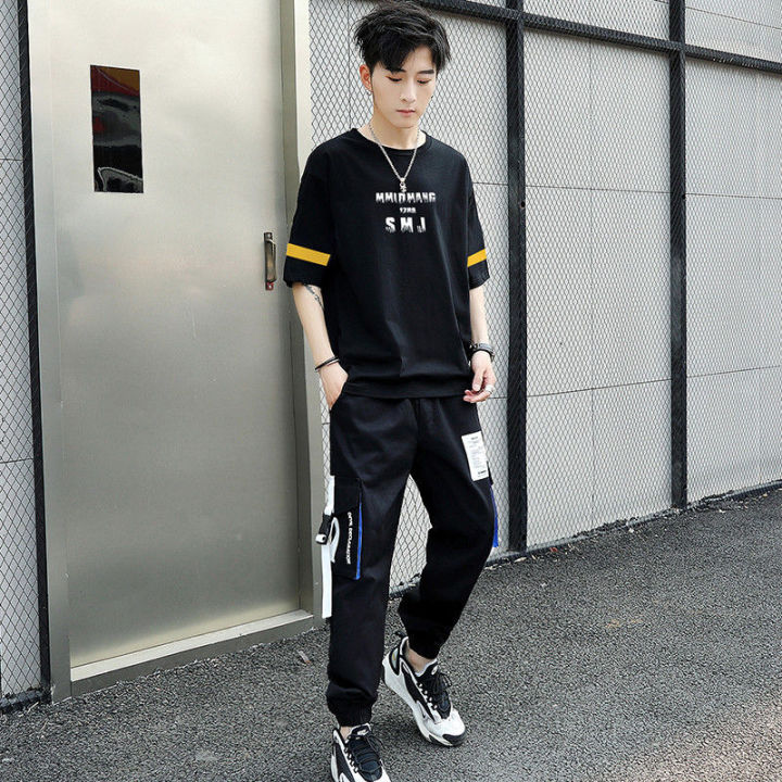 New%20Suit%20Fashion%20Short%20SleeveTT-shirt%20Loose%20Summer%20Wear%20Korean%20Men's%20Casual%20Student%20Sports%20Suit%20Handsome%20Match%20-%20Image%203