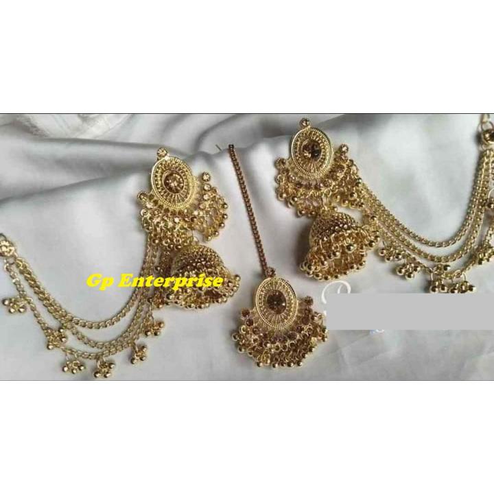 Bahubali Earrings Jhumka Kaner dul & Tana & tikli set for Women | Daraz ...