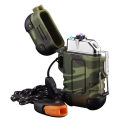 Outdoor waterproof survival whistle pulse double arc charging lighter USB igniter.