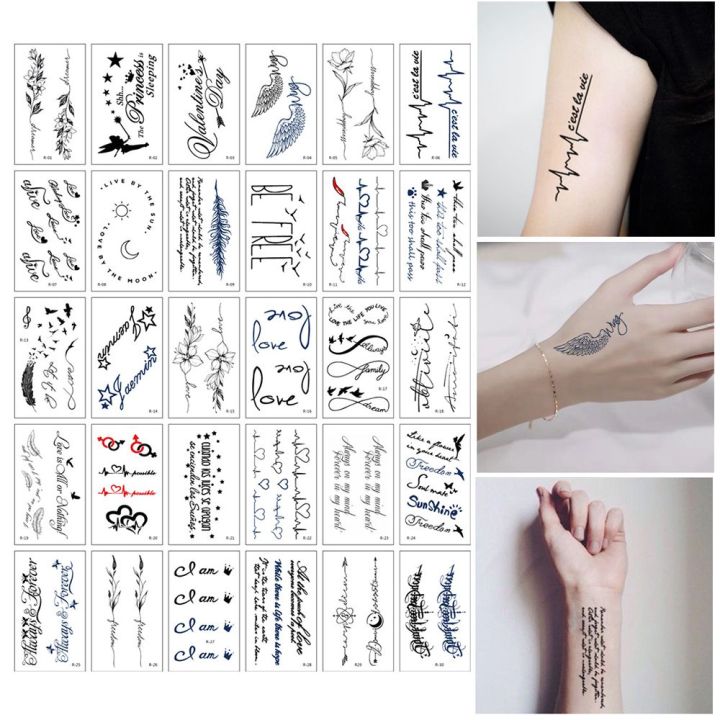 %E3%80%90JOY%20KKDid%20mall%E3%80%9130pcs/Set%20Letters%20Words%20Temporary%20Tattoos%20Set%20Fake%20Tattoo%20Black%20Arm%20Sleeve%20Tattoo%20Sticker%20Women%20-%20Image%203