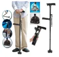 Magic Folding Trusty Cane Support Adjustable Walking Stick with LED Flash Light.
