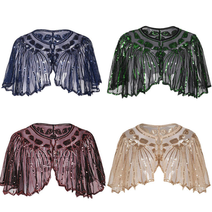 1920Banquet%20Evening%20Dress%20Women's%20Vintage%20Sequined%20Hollow%20Cape%20Stage%20European%20and%20American%20Dress%20Shawl%20Outer%20Match%20-%20Image%202