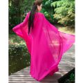 2023Summer New Chiffon Cloak Hooded Sunscreen Cardigan Vacation Beach Fairy Lace-up Sleeveless Long Cape.