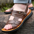 Sandals, men's leather beach shoes for summer wear, men's non-slip, waterproof, durable, and dual-purpose slippers. 