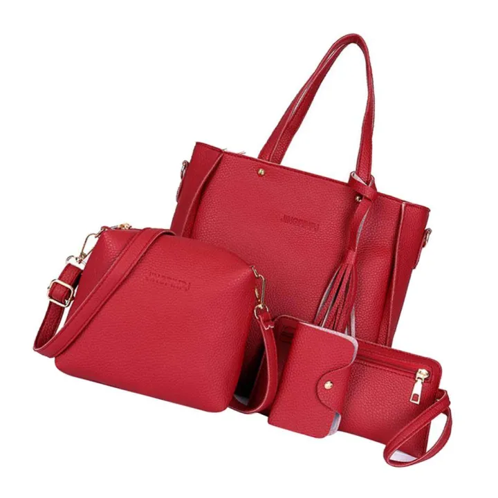 Red%20Tassel%204%20Pieces%20Handbag%20Messenger%20bag%20Tote%20Bag%20Purse%20for%20Womens%20Ladies%20-%20Image%208