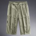 FGN Middle-Aged and Elderly Cropped Trousers for Men Summer Large Size Loose Casual Dad Summer Wear Short Pants Elastic Outer Wear.