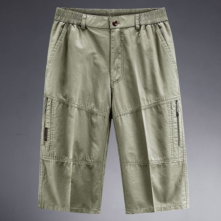 FGN Middle-Aged and Elderly Cropped Trousers for Men Summer Large Size Loose Casual Dad Summer Wear Short Pants Elastic Outer Wear