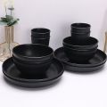 3pcs/set Durable Plastic Black Tableware Set Vertical Stripes Anti-fall Cutlery Set Plate/Bowl/Cup Party. 