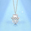 【The-Best】 Kawaii Hello Kitty Necklace Sanrio Character Silver Color Zircon Heart Pendant Clavicle Chain For Women Birthday Gift Qoddess. 