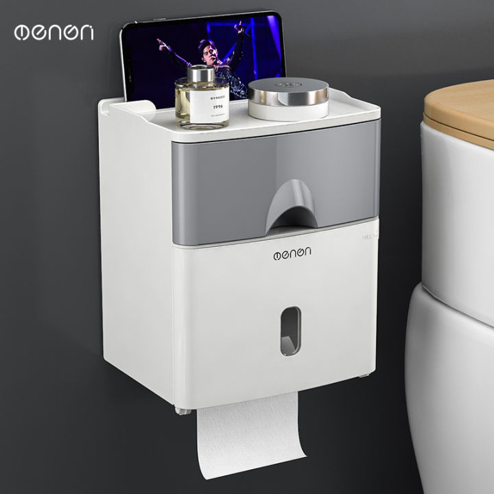 Double layer multifunctional tissue box roll paper shaft toilet free punch creative paper drawer toilet roll paper tube waterproof