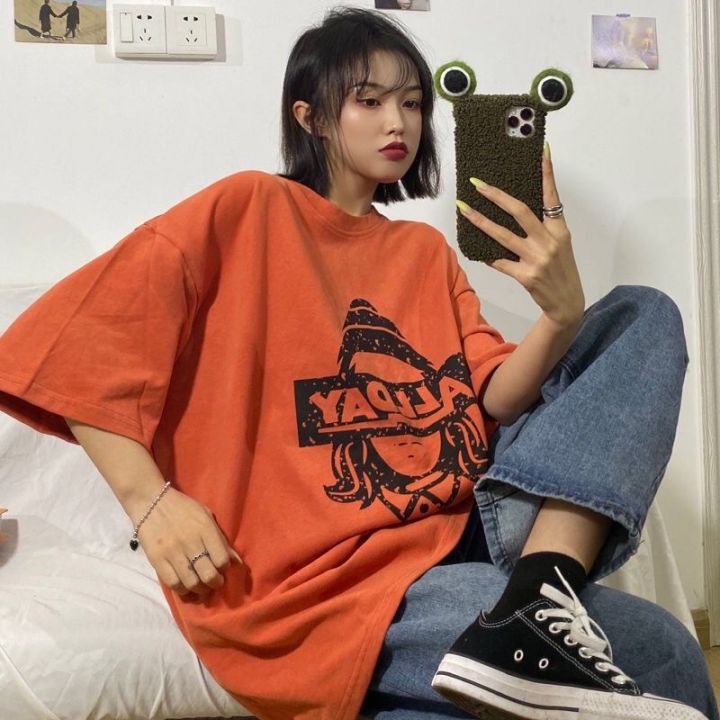 Short%20Sleeve%20T%20Women's%20T-shirt%202020%20Spring%20and%20Summer%20New%20Clothes%20Students%20Korean%20Style%20Loose%20ins%20Style%20Printed%20Mid-Length%20Top%20-%20Image%209
