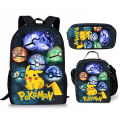 Pokemon Student Pikachu School Bag, Cartoon Anime Three-Piece Lunch Bag, Pencil Case, Backpack.