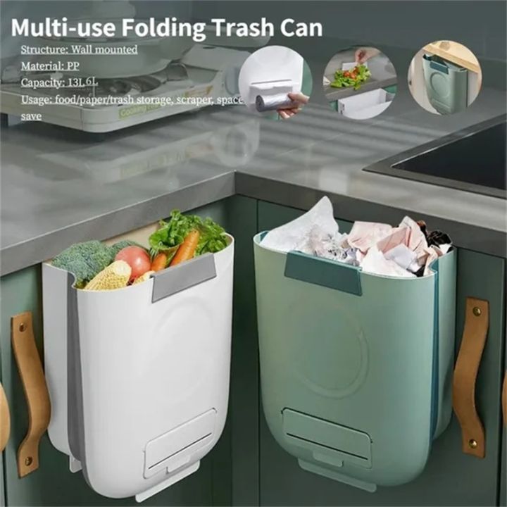 Folding Trash Can with Scraper Storage Box for Kitchen Wastebasket Paper Recycle Waste Disposer Dustbin Wastebin Bucket Garbage