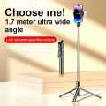 R1SL Premium Selfie Stick Tripod, 180 cm Extendable, 3 Step LED Light with 360° Rotation, Wireless Remote, Rechargeable.
