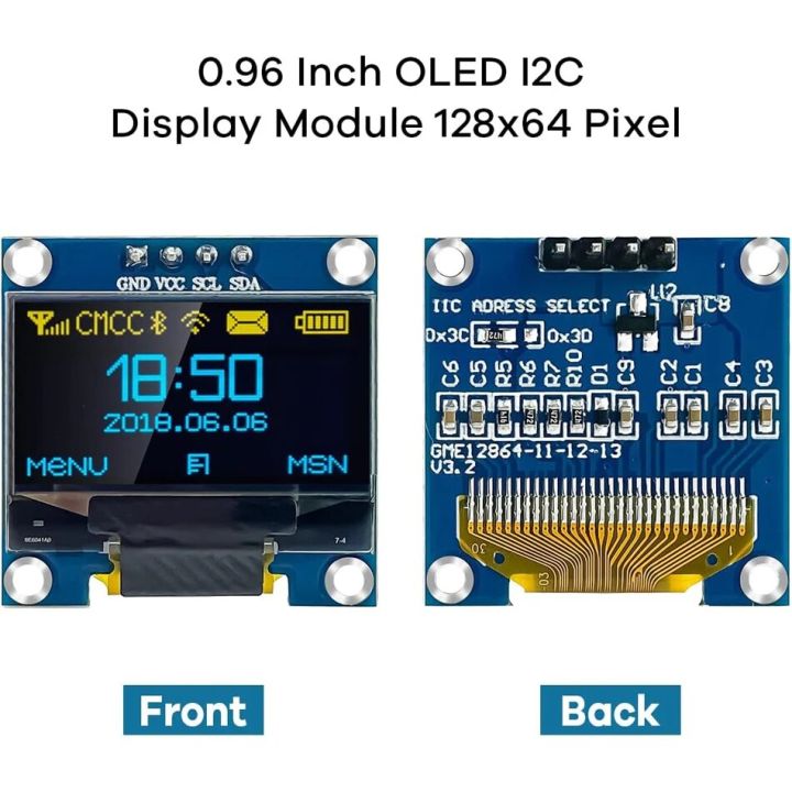 0.96| Inch OLED Display Screen Module I2C IIC 128x64 SS - D - 1306 3.3V-5V Blue/blue Yellow/White for Arduino ESP32 ESP8266