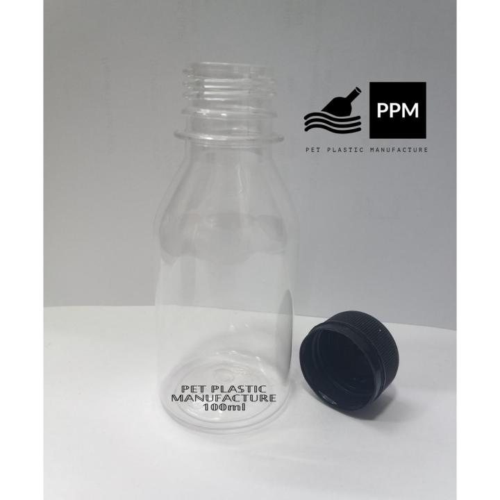 Pharma Oil Bottle 50 Piece Combo 100ML Transparent Plastic Black Cap