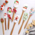 Cake Cream Silicone Spatula Christmas Themed Wooden Handle Pastry Batter Mixing Scraper Baking Decorating Tools Kitchen Utensils.