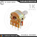 1K Ohm 2Pcs Pack Double Layer Variable Resistor / Potentiometer 6 Pin Dual Gang Linear Taper, Rotary, Adjustable Variable Resistor / Potentiometer For Electric & Electronics.. 