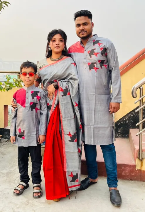Block%20Print%20Family%20Set%20Half%20Silk%20Saree%20and%20Dhupian%20Panjabi%20for%20Father%20Mother%20and%20Son%20-%20Image%208