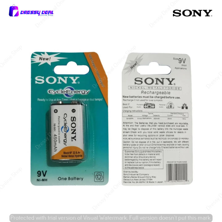 Sony cycle Energy 9V rechargeable battery 450mAh