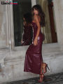 Weird Puss Leather Splits Dresses Woman Summer Solid Spaghetti-Strap Sleeveless Hottie Chic Party Clubwear Skinny Vestidos. 