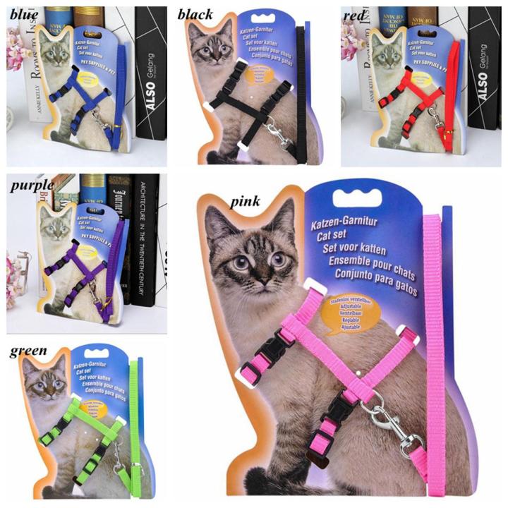 Adjustable Nylon Pet Cat Harness and Leash Kitten Belt Collar with lead - Cat Belt