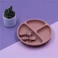 Silicone Baby Tableware with Suction Cup Toddler Plate and Portable Fork Spoon Kids Food Bowl Set D. 