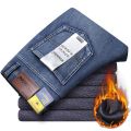 2022 Winter New Men Blue black Fleece Thick Jeans Zippered Pocket Design Cargo Jeans Trendy Denim Warm Pants Male Brand Trousers.