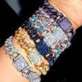 Iced Out Hip Hop Cuban Link Chain Bracelets for Men Women High-Quality Bling AAAA+Rhinestone Paved Miami Bracelets Men's Jewelry. 