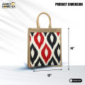 Jute Shopping Bag, Natural, Red & Black, (12"x14" ), 1 Pcs.