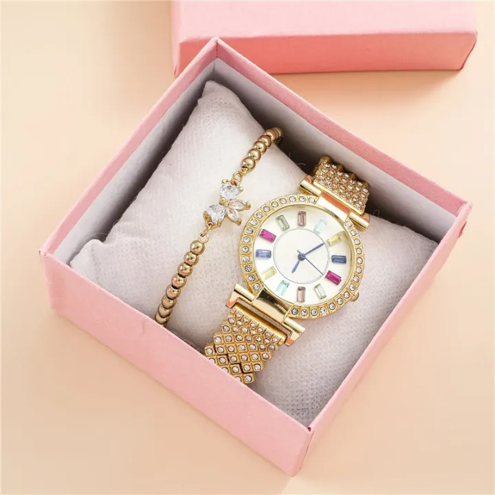 New%20Fashion%20Luxury%20Color%20Graduated%20Diamond%20Temperament%20Large%20Dial%20Ladies%20Quartz%20Watch%20Set%202pcs/set%20-%20Image%202