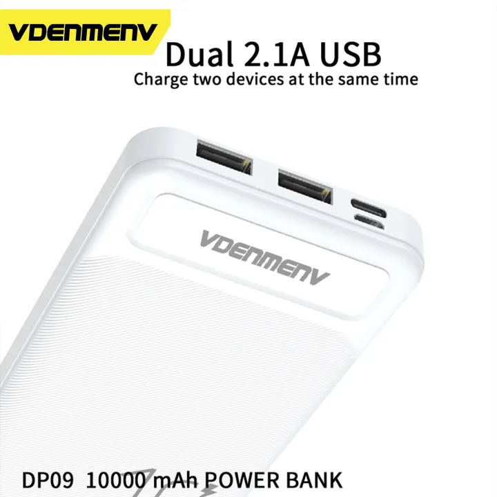 VDENMENV%20DPO9%20Dual%20USB%20And%20Type%20C%2010000mAh%20Power%20bank%20with%205V%202.1A%20Output%20-%20Image%202