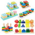 Baby Educational Toys Montessori Wooden Geometric Shapes Sorting Math Toddler Kid Stacked Puzzle Game Early Learning Child Gift.