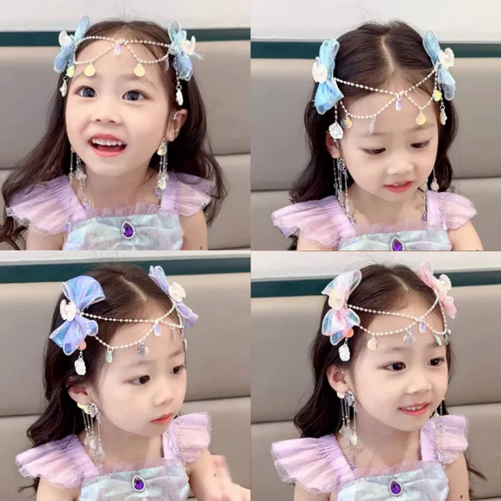 Children%20Cute%20Baby%20Mermaid%20Princess%20Pearl%20Fringe%20Bow%20Forehead%20Chain%20Hairpin%20Fairy%20Hair%20Accessories%20Cartoon%20Girls%20Hair%20Clip%20-%20Image%204