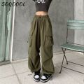 Drawstring Pocket Cargo Pants Women Summer Casual Y2K Wide Leg Joggers Streetwear High Waist Sweatpants Korean Baggy Trousers.