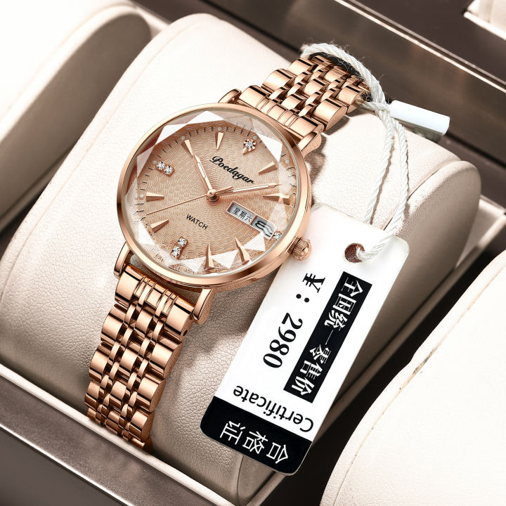 Swiss brand women's waterproof luminous dual calendar ultra-thin quartz watch live broadcast