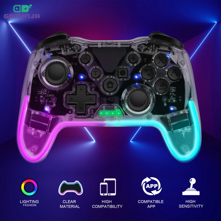 GAMINJA Transparent Wireless Controller For Nintendo Switch Pro PC PS3 TV BOX Joystick LED Noctilucent Lag-Free 2.4G Gamepad