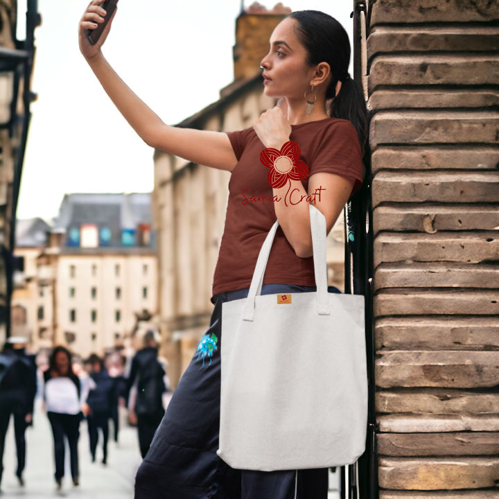 Samia Crafts 13/14Inc Fashionable Top Handle Canvas Tote Bag - Simple Plain Solid Color Best Fabric & Shopping Bag For Daily Use